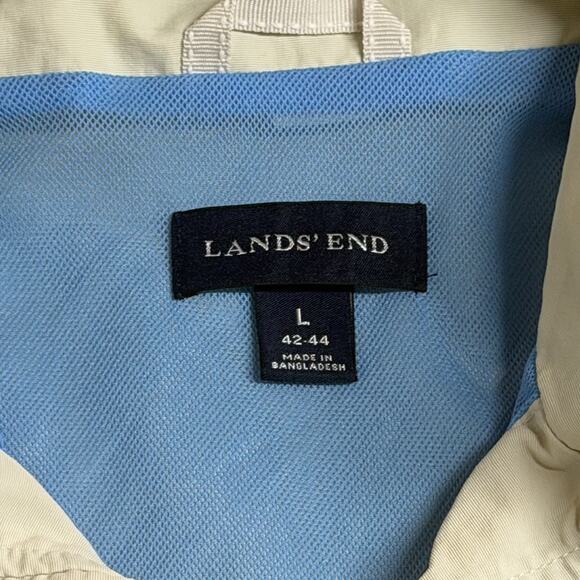 Men's Lands End Hooded Cream Colored Full Zip Windbreaker Size Large Zip Pockets - Picture 8 of 15
